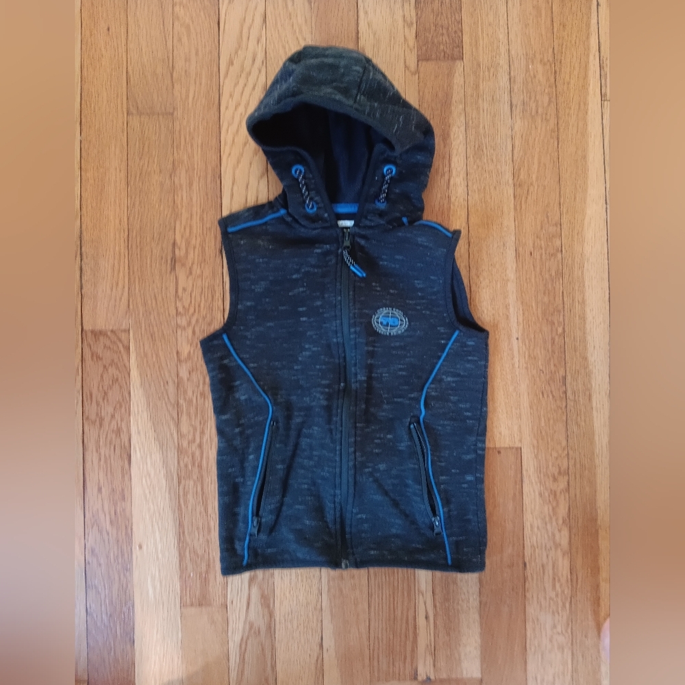 F&F Kids Hooded Vest - Black with Blue Accents